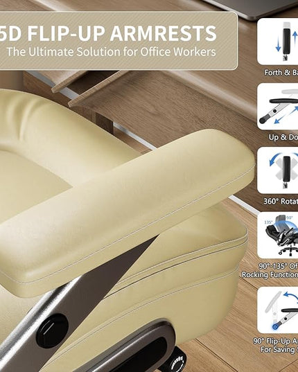Big and Tall Office Chair, 600lbs Heavy Duty Desk Chair with 5D Arms, Adjustable Lumbar Support & Height, Tilt Function, PU Leather High Back Ergonomic Executive Computer Chair with 3'' Silent Casters