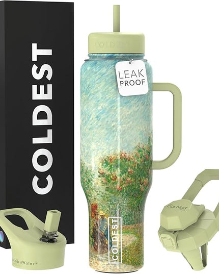 Coldest Tumbler with Handle and Straw, 100% Leak Proof Insulated Tumbler with Lid and Straw (3 Lids), Stainless Steel Tumblers for Women & Men, Cup Holder Friendly Base, 46 oz (Courting Couples)