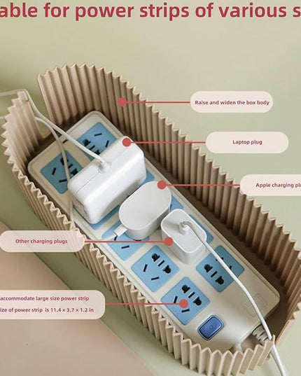 Cable Management Box,Desk Cord Organizer with Groove Cover,Plastic Cord Hider Box,Large Cable Box Organizer,Power Socket Management for TV/Computer/Router/Games Console Cable Storage (Milk Tea)