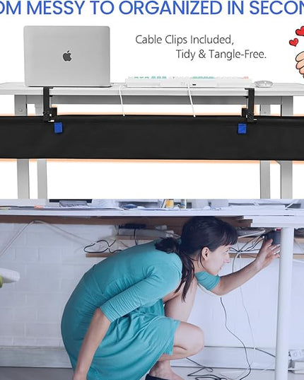 48" Under Desk Cable Management Tray- Clamp/Screw Mount Desk Cable Organizer Cable Tray Hiders for Office&Home