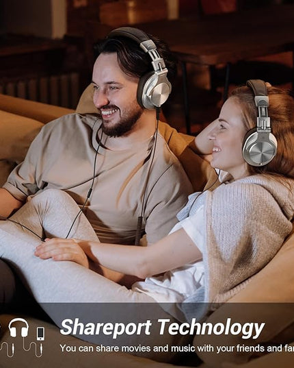 OneOdio A70 Bluetooth Over Ear Headphones, Wireless Headphones w/ 72H Playtime, Hi-Res, 3.5mm/6.35mm Wired Audio Jack for Studio Monitor & Mixing DJ E-Guitar AMP, Computer Laptop PC Tablet - Silver