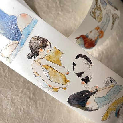 DingDing Vol9-32 My Pet Baby,Pre-Cut Washi Paper PET Tape Stickers,Original Design Vintage Girls&Cute Pets Playing,for Scrapbook Supplies,Scrapbook Tape, Journaling Stickers,Bullet Journals