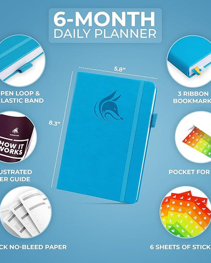 Clever Fox Daily Planner – Undated Planning Notebook with Hourly Schedule & To-Do List – Personal Day Task & Work Organizer, 6 Months (Sky Blue)