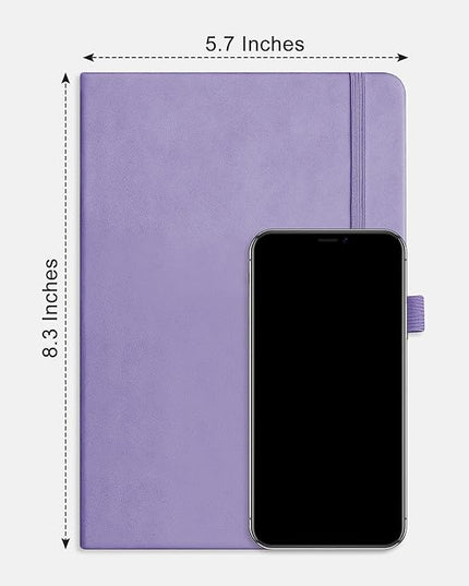 RETTACY Bullet Dotted Journal Notebook, 192 Pages, A5 Medium Size (5.7'' x 8.3''), Leather Hardcover, 100 GSM Thick Paper, for Bullet Journaling, Planning, Tracking (Purple)