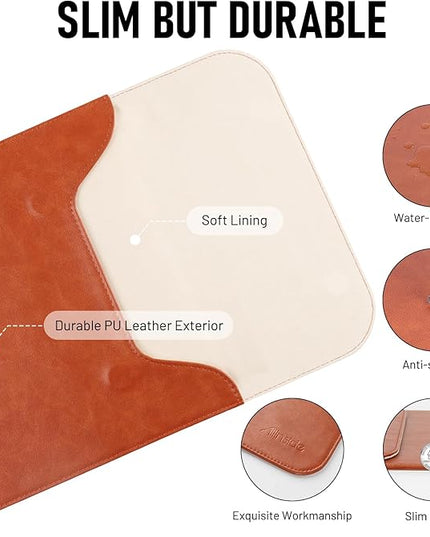 Allinside 13 inch Laptop Sleeve Case for MacBook Air 13 2018-2025/MacBook Pro 13 2016-2022, Waterproof PU Leather Laptop Sleeve Bag Protective Vertical Case Cover, Brown