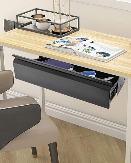 LEYSRIS 23.9" Under Desk Storage Drawer, Black Sliding Pull-Out Drawer for Sit Stand Workstation