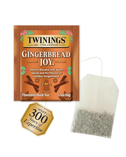 Twinings Gingerbread Joy Black Tea Individually Wrapped Bags, 20 Count (Pack of 3), Ginger & Cinnamon, Caffeinated, Enjoy Hot or Iced | Packaging May Vary