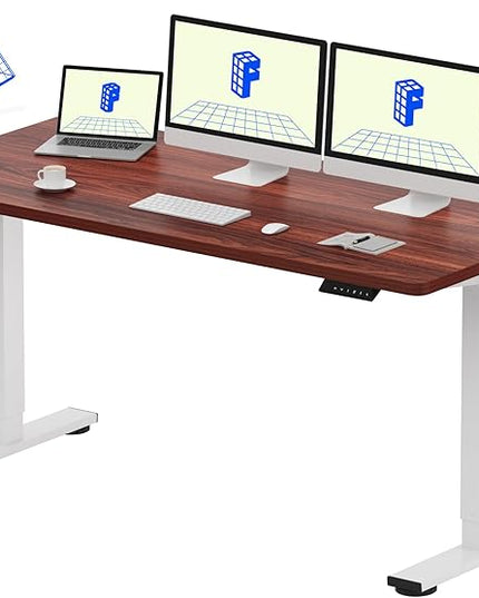FLEXISPOT EN1 One-Piece Standing Desk with 1-Inch Thick Seamless Desktop, 60"x24" Electric Height Adjustable Desk for Home Office, Multi-Monitor Setups & Easy Assembly, Mahogany