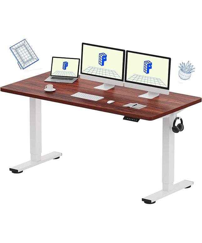 FLEXISPOT EN1 One-Piece Standing Desk with 1-Inch Thick Seamless Desktop, 60"x24" Electric Height Adjustable Desk for Home Office, Multi-Monitor Setups & Easy Assembly, Mahogany