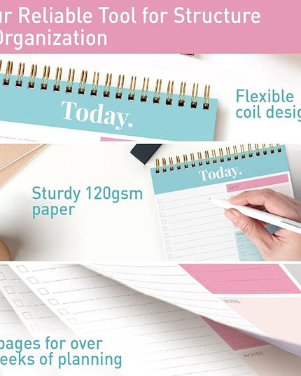 S&O Daily Planner Notepad for Productivity - 52 Page Routine To Do List - Undated Writing pad and Organizer - Every day To Do List Scheduler- Coiled Task Organizer - Regular calendar Planner - TEAL