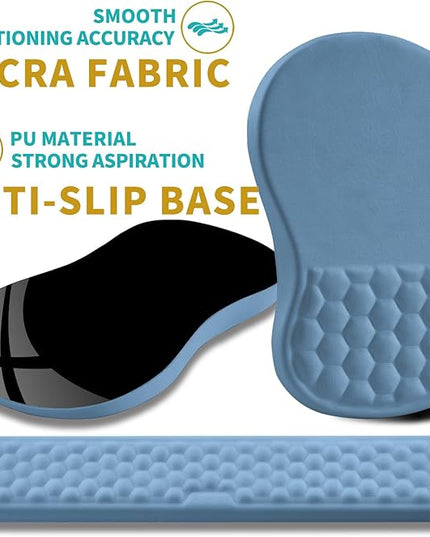 Hokafenle 2 in 1 Ergonomic Mouse Pad Wrist Support & Wrist Rest for Computer Keyboard Set, with Relieve Carpal Tunnel Pain Massage Bulge and Full Memory Gel Design (2In1 Set, Lake Blue)