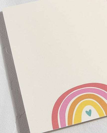 Minted Cheerful Stationery Set, Set of 10, Flat Note Cards & Envelopes for Invitiations and Handwritten Thank You Messages, Rainbow with Heart Accent, Gifts for Teachers, Luxurious Paper