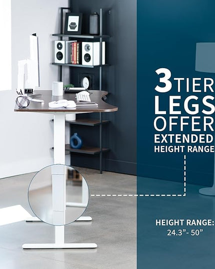 VIVO Electric 63 x 32 in Dual Motor Standing Desk, Memory Height Adjustment, 2B Series, Dark Walnut Top White Frame, DESK-KIT-2W1D