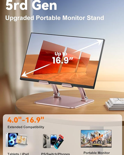 tounee Tablet Holder Stand, Dual Rod Adjustable Aluminum Desktop Stand, Compatible with 4.7-16.9" iPads, Surface Tablets, Portable Monitor, Kindle and More (Rose Gold)