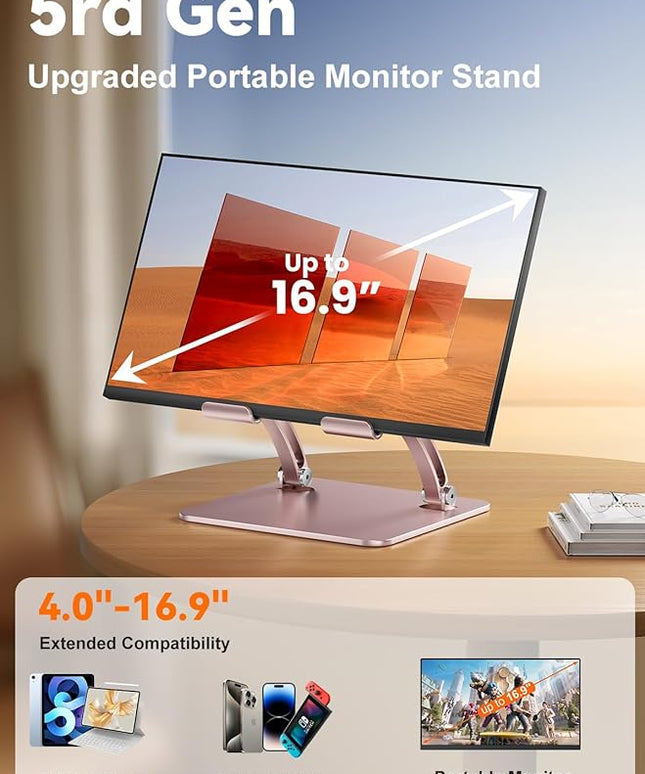 tounee Tablet Holder Stand, Dual Rod Adjustable Aluminum Desktop Stand, Compatible with 4.7-16.9" iPads, Surface Tablets, Portable Monitor, Kindle and More (Rose Gold)