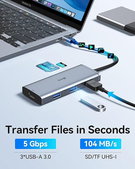 Docking Station VVB USB C Adapter,9 in 1 Triple Display USB C Hub Multiport Adapter Dongle with 2 HDMI 4K+DisplayPort+3 USB+100W PD+SD/TF Card Reader for Dell/HP/Lenovo Laptop Type C Laptops