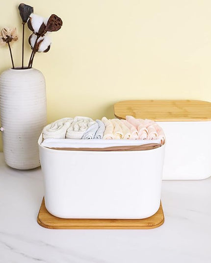 Citylife 2 PCS Storage Bins with Bamboo Lids Plastic Storage Containers for Organizing Stackable Storage Box with Handle, 10.23 x 7.08 x 6.3 inch