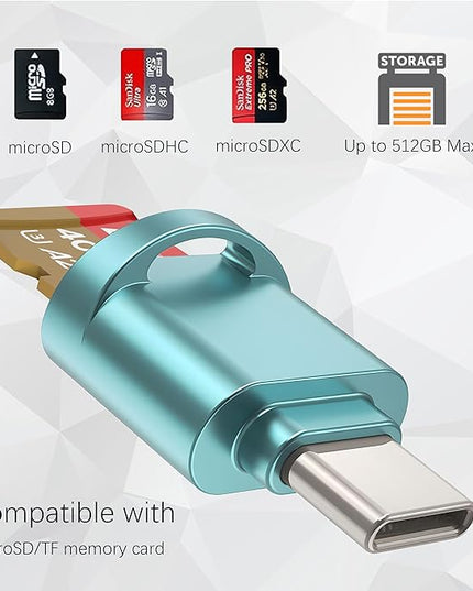 USB C Micro SD Card Reader for Android Phone, Camera, Laptop with Keychain, Mini Metal Type-C Card Reader (Bule)