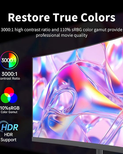 KTC 24 Inch Curved Gaming Monitor, 180Hz FHD 1080P Frameless Computer Monitor, Freesync/G-Sync Support, 99% sRGB, 3000:1 Contrast, HDMI, DisplayPort, Wall Mountable/Tilt Adjustable, H24S17