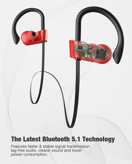Otium Wireless Bluetooth 5.3 Sport Headphones Built-in Mic in Ear Running Headset with Earhooks 16 Hours Playtime