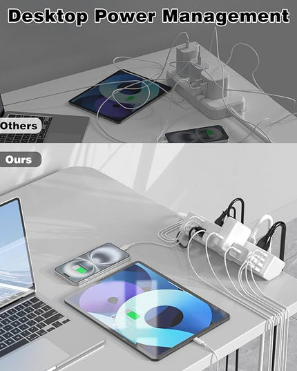 40W Fast Charging Station,Desk Clamp Power Strip,4 USB-C Ports & 8 AC Outlets,Desktop Edge Mount Surge Protector Power Strip,14AWG Heavy Duty Cord,Fit 1.9" Tabletop Edge for Home Office(10Ft Cable)