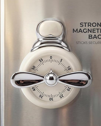 Visual Timer, Cute Magnetic Mechanical Kitchen Timer for Cooking, No Batteries Required, 60-Minute Countdown Clock for Study, Classroom, Baking, Yoga, Pomodoro - Loud Alarm (Retro Black (Pilot Style))