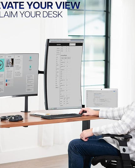 VIVO Dual Monitor Desk Mount, Heavy Duty Fully Adjustable Stand, Fits 2 LCD LED Screens up to 32 inches and 22 lbs Each, Black, STAND-V032