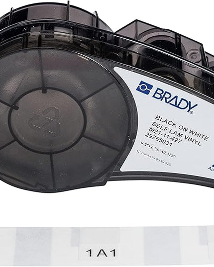 Brady Authentic (M21-11-427) Pre-Sized Self Laminating Vinyl Wraps for Data/Telecomm, Lab, and Wire/Cable, Black on White Material - Designed for M210, M210-LAB, and M211 Printers, 0.75" H x 0.5" W