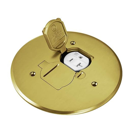 ENERLITES Dual Flip Lid Floor Box Cover, 5.625" Diameter, 20A Tamper-Weather Resistant Receptacle Outlet, Watertight Gaskets, 975517-C, UL Listed, Brass, 1 Gang