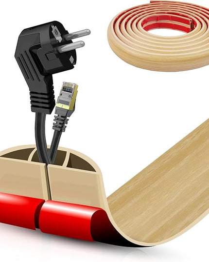 Floor Cord Cover Self Adhesive Cord Hider,10FT Cable Management, Extension Strip Protector for Wires, Prevent Cable Trips for Offices, Gyms, Exhibitions Cavity:0.47"(W) x0.35(H) WoodLightyellow