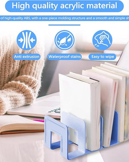 Huakaile 2 Pieces Ice Blue File Organizer for Desk with 4 Compartments, Purse Organizer for Closet Vertical Paper Notebook Magazines Storage, Shelf Dividers Holder in Home and Office