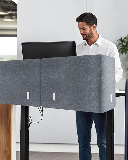 Desk Privacy Panel,2PCS L-Shaped Clamp-On Office Desk Divider,2-in-1 Adjustable Acoustic Desktop Partition Or Under Desk Modesty Screen,for Office,Home,Felt (Grey, 39.4" x 15.7")