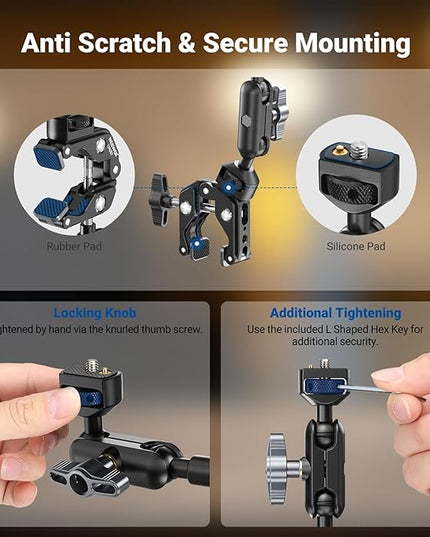 NEEWER 22" Magic Arm w Desk C Clamp, Overhead Camera Mount with Articulating Mic Boom Arm 1/4" 3/8" Threads for ARRI, Desktop Stand Holder for Phone Microphone Webcam Action Camera Video Light, UA057