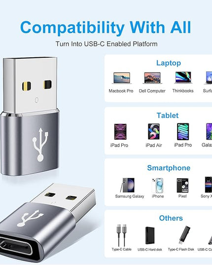 USB to USB C Adapter 10 Pack,USBC to USB Adapter,USB-A to USB-C Adaptor,TypeC USBA Male Female Converter for iPhone 16 15,MacBook,PS5,Phones,Charger,Grey
