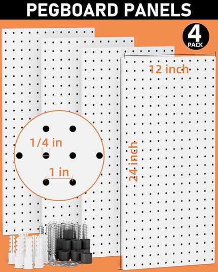 INCLY 158PCS Metal Pegboard Wall Organizer, 48x24 Inch White Pegboard Panels Tool Organizer Kit with Accessories Hooks and Bins, Peg Board Utility Tool Storage for Garage Workbench Shed