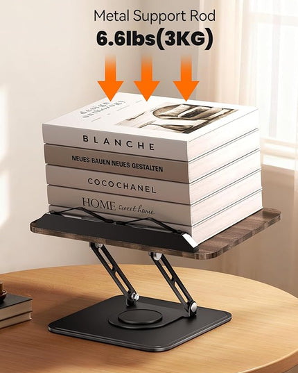 Tounee Book Stand, 360° Rotating Reading Book Holder, Adjustable Cookbook Holder for Reading Hands-Free, Foldable Desktop Recipe Book Stand with Protective Page Clips, Fits All Books - Black