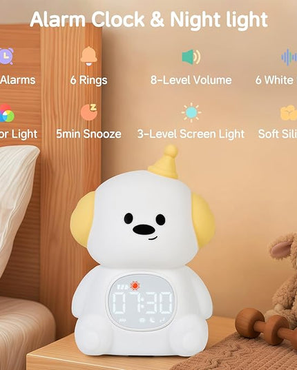 Alarm Clock for Kids with Night Light, Sleep Training Clock Time to Wake Clock, Rechargeable Silicone Light for Bedroom, Perfect Sleep Companion for Boys Girls,Dog