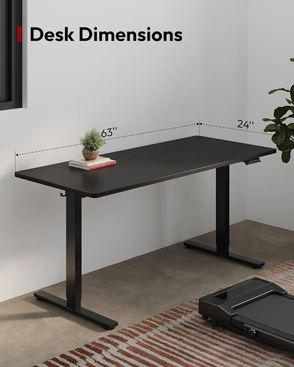 SANODESK Standing Desk Height Adjustable Electric Stand up Desk 63x24 Inches Sit Stand Home Office with Splice Board, Black Frame/Black Top