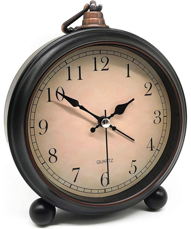 TooTa Vintage Retro Analog Alarm Clock, 4 inch Super Silent Non Ticking Small Clock with Night Light, Battery Operated, Simply Design, for Living Room, Bedroom, Bedside, Desk, Gift Clock (Arabic)
