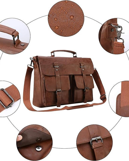 Leather Messenger Bag for Men,15.6 Inch Vintage Laptop Bag Briefcase Satchel