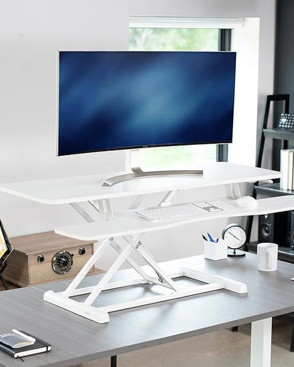 VIVO 48 inch Desk Converter, K Series, Height Adjustable Sit to Stand Riser, Dual Monitor and Laptop Workstation with Wide Keyboard Tray, White, DESK-V048KW