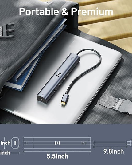 10Gbps USB C Hub with 4K@60Hz Video Display, Selore 5 Ports USB C Splitter, C Port Data Transfer, 100W PD-in Charging, Dongle Multiport Adapter for MacBook Pro, iPad, Dell, HP, and More