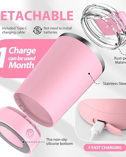 hatisan Self Stirring Coffee Mug With Lid Electric High Speed Self Stirring Mug 400ml Rechargeable Detachable Stainless Steel Self Stirring Cup for Coffee, Milk, Cocoa Christmas Gift(Pink)