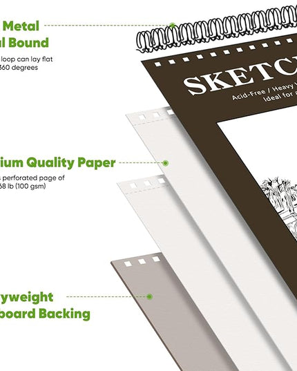 Soucolor Sketchbook 8.5x11 Hard Cover - 100 Sheets Spiral Bound Sketch Pad 8.5" x 11", 68lb/100gsm Thick Drawing Paper 8.5" x 11", Acid-Free Art Notebook for Adults Teacher Must Have