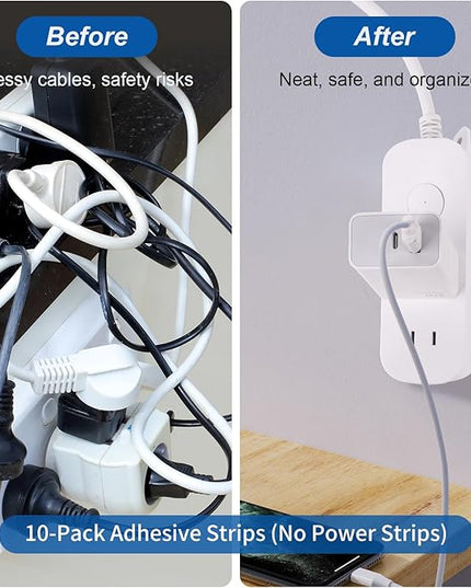 10-Pack Self-Adhesive Mounting Strips for Power Strips – 3.95” x 1.58”, Punch-Free Wall Socket Holder for Home, Kitchen, and Office, Adhesive Only
