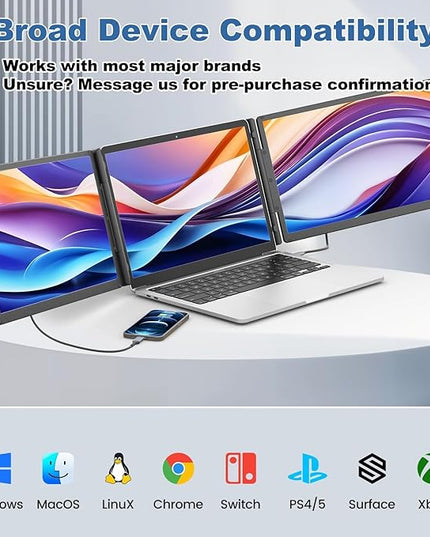 Teamgee 15.6" Laptop Screen Extender with Power Bank, FHD 1080P Triple Monitor, Driver-Free Plug & Play for 13-17" Laptops (HDMI/USB), Home Office/Small Business, Windows/Mac/Android