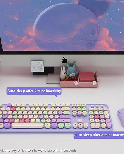 Wireless Typewriter Keyboard and Mouse - Wireless Keyboard with Silent Mouse, Cute Retro Keyboard Mouse Combo, 2.4G USB Computer Keyboard and Mouse for Windows Laptop/Desktop/PC(Purple)