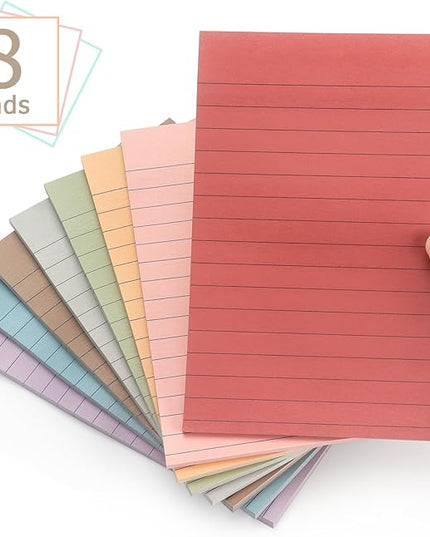 4x6 Inch Lined Sticky Notes, 8 Pack, Vintage Colors, Premium Self-Adhesive Notepads, Large Sticky Pads for Office, School & Home Use, Easy to Use, Reusable & Removable