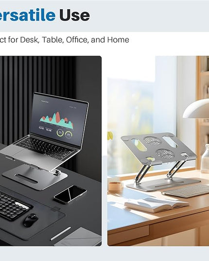 Adjustable Laptop Cooling Stand with 2 Quiet Fans & RGB Lighting, Aluminum Alloy & Foldable Ergonomic Design for MacBook, Lenovo, ASUS, Dell 10-16 Inch, Perfect for Gaming, DJ, Office - Gray