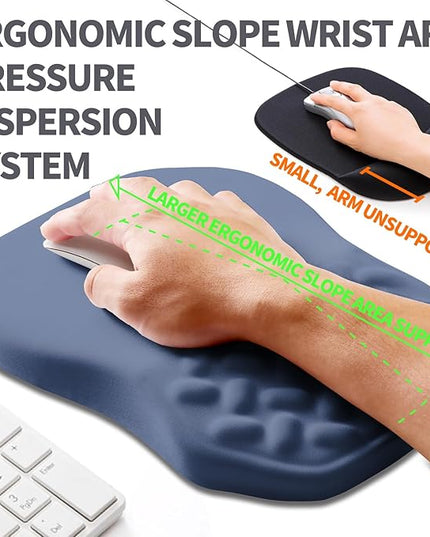 Ergonomic Slope Mouse Pad Wrist Support, Wrist Rest Mousepad for Carpal Tunnel Pain Relief with Massage Bulge and Slow Rebound Memory Foam (12x8 inch, Deep Blue)